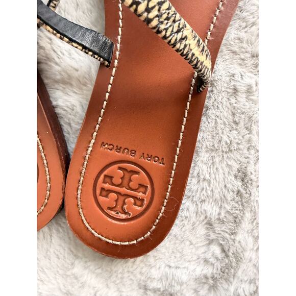 Tory Burch Bow Thong Sandals Snake Print Gold Logo Flat Flip Flops Womens 8.5 - Picture 10 of 14